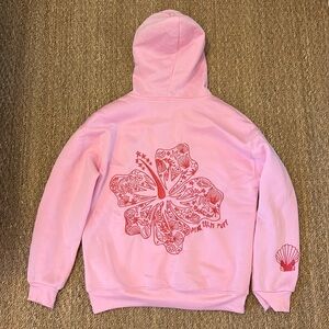 Pink Palm Puff Hawaii Hibiscus Hoodie in Blush